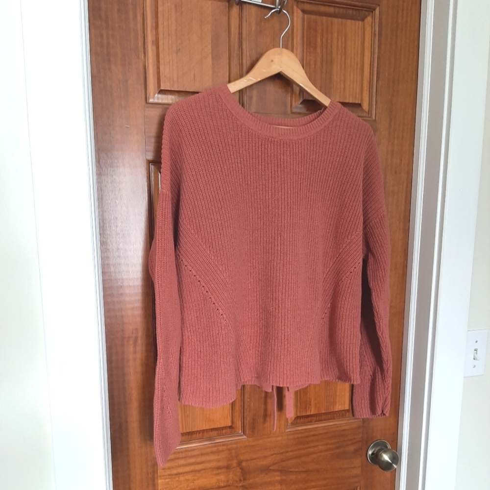 LUCKY BRAND Cozy Knit Lace up Sweater in Cotton mauve